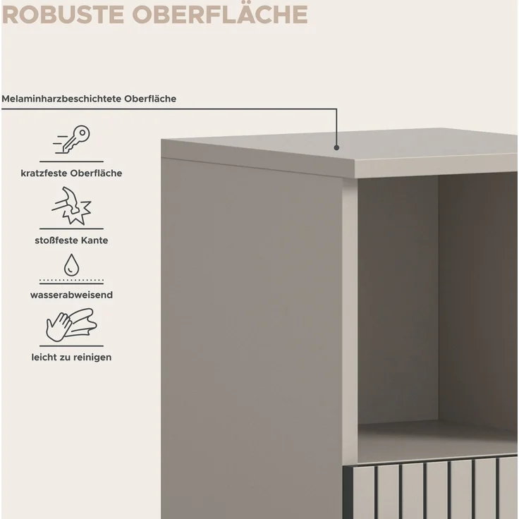 xonox. home – Badschrank Mone 30 x 95 x 30 cm in Kaschmir Nachbildung – Kompakter Standschrank mit 1 Tür & offenem Fach – Flexibler Türanschlag, Zeitloses Design & vielseitig kombinierbares Möbelstück – Bild 9