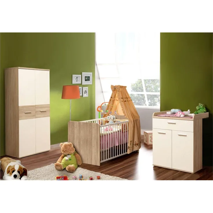FORTE 'WINNIE' Möbel 4-tlg. Babyzimmer-Set sonoma eiche/weiß inkl. Bett, Kleiderschrank, Kommode