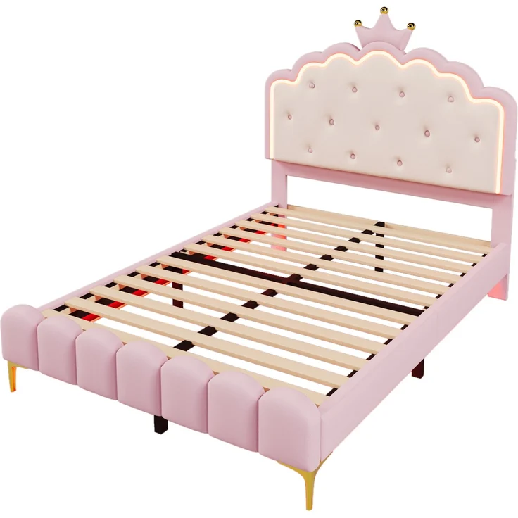 Prinzessinnenbett Kinderbett 140x200 rosa mit LED-Ambientebeleuchtung Metallfüße Kunstleder Polsterbett – Bild 8