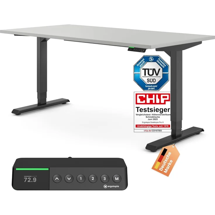 Desktopia Pro X - Elektrisch höhenverstellbarer Schreibtisch / Ergonomischer Tisch mit Memory-Funktion, Grau, Gestell Schwarz, 180x80 cm – Bild 1