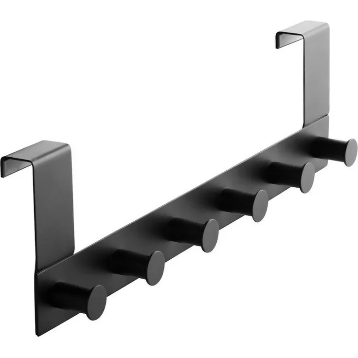 SO-TECH® Türgarderobe Garderobenleiste LINEA 380 x 110 mm, mit 6 Haken Türhaken, (Spar-Set, 2-St), Edelstahl schwarz matt, für Türen mit Falz max. 16 mm
