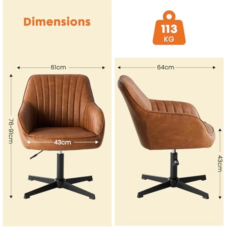 Sweetcrispy Esszimmerstühle, Küchenstuhl Drehbar & Höhenverstellbar - Leder Sessel Esstisch mit Armlehne, 360° Drehstuhl Esszimmer in Braun, 2 Stück – Bild 4