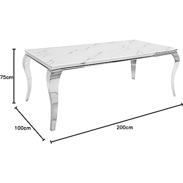 riess-ambiente Esstisch MODERN BAROCK 200cm grau / weiß (Einzelartikel, 1-St), Marmor-Design · Glasplatte · Edelstahl-Beine · bis 8 Personen – Bild 4