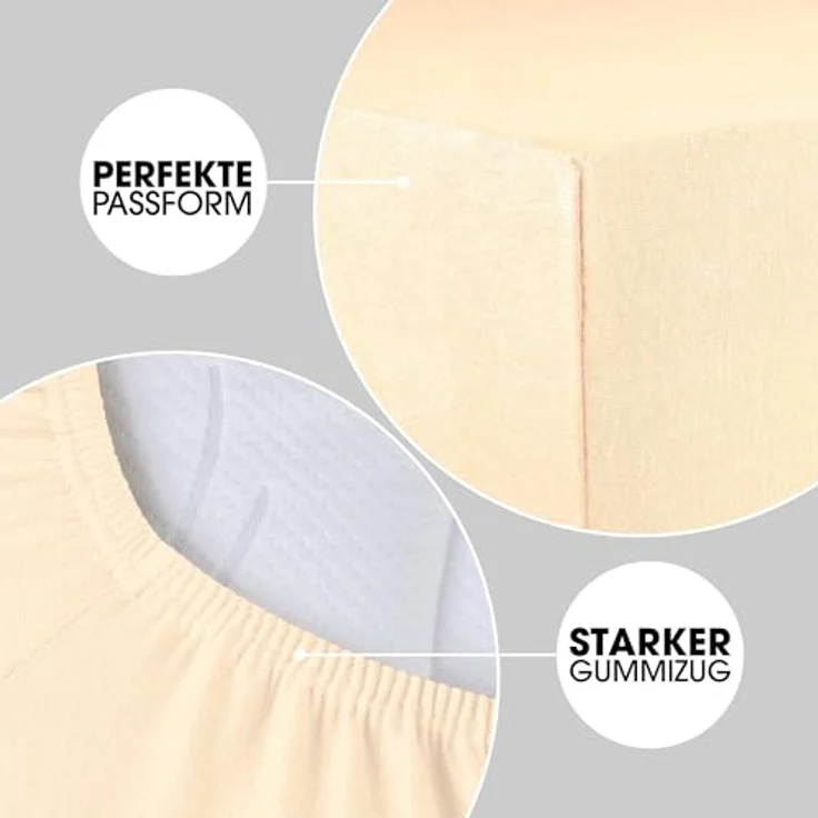 CelinaTex Jersey Spannbettlaken Lucina 140x200-160x200 cm Natur beige 100% Baumwolle gekämmt bis 26cm Matratzenhöhe Spannbettbezug, Leintuch, Bettlaken, elastisch, Strech, Oeko-Tex – Bild 5