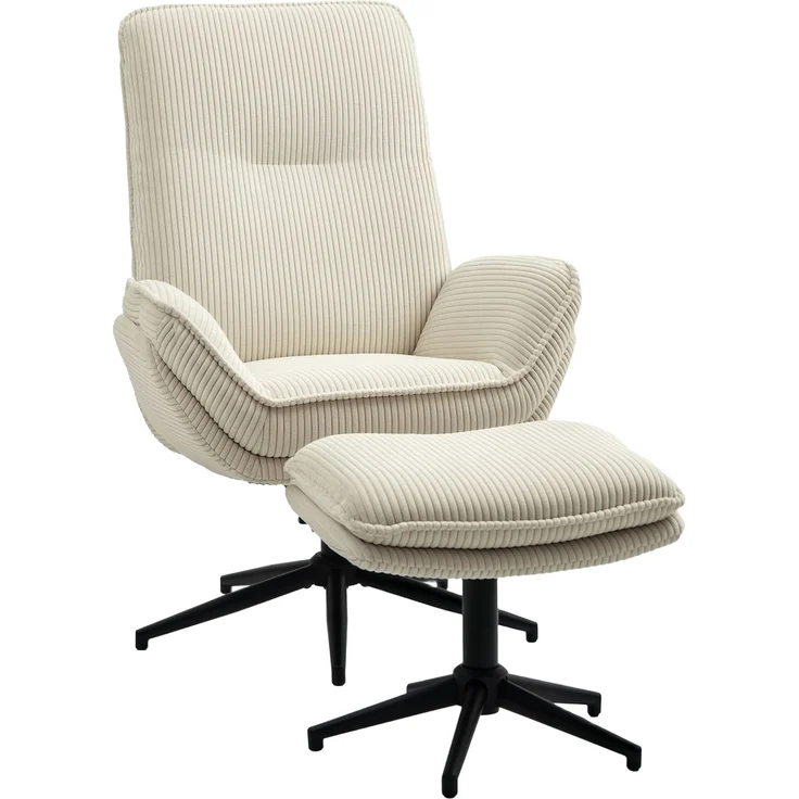 MELAYR, Drehbarer Polstersessel mit Fußhocker, Moderner Recliner-Sessel für Wohnzimmer, 83 x 72 x 107 cm, Beige – Bild 2