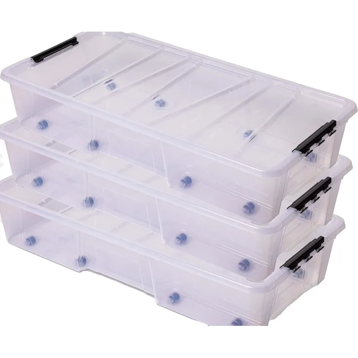 ONDIS24 Aufbewahrungsbox Unterbettbox Jolly Rollbox mit Deckel 25/35L Spielzeugkiste (3 St), transparent, stapel,- und nestbar