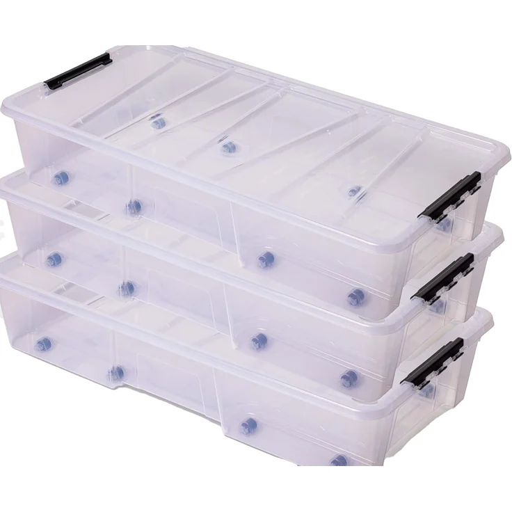 ONDIS24 Aufbewahrungsbox Unterbettbox Jolly Rollbox mit Deckel 25/35L Spielzeugkiste (3 St), transparent, stapel,- und nestbar