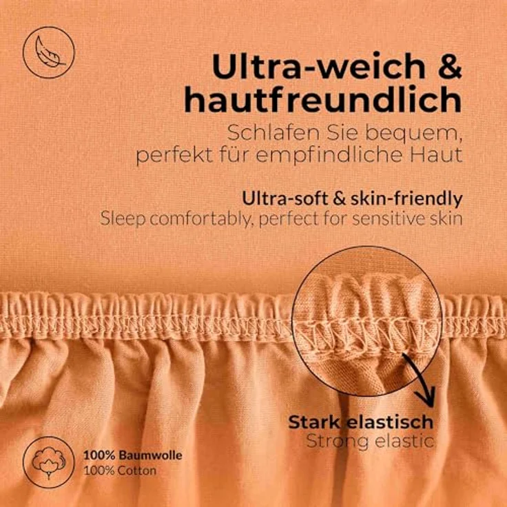 etérea Comfort Jersey Spannbettlaken Pfirsich 90x200 cm - 100x200 cm – Bild 5