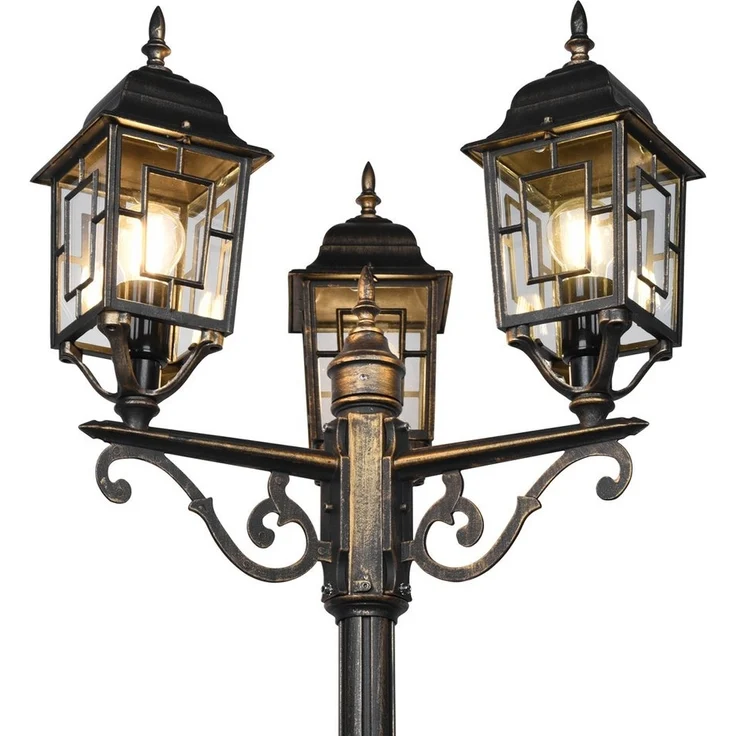 Antike LED Mastleuchte 3-flammig aus Aluminium Rostoptik, Höhe 200cm – Bild 3