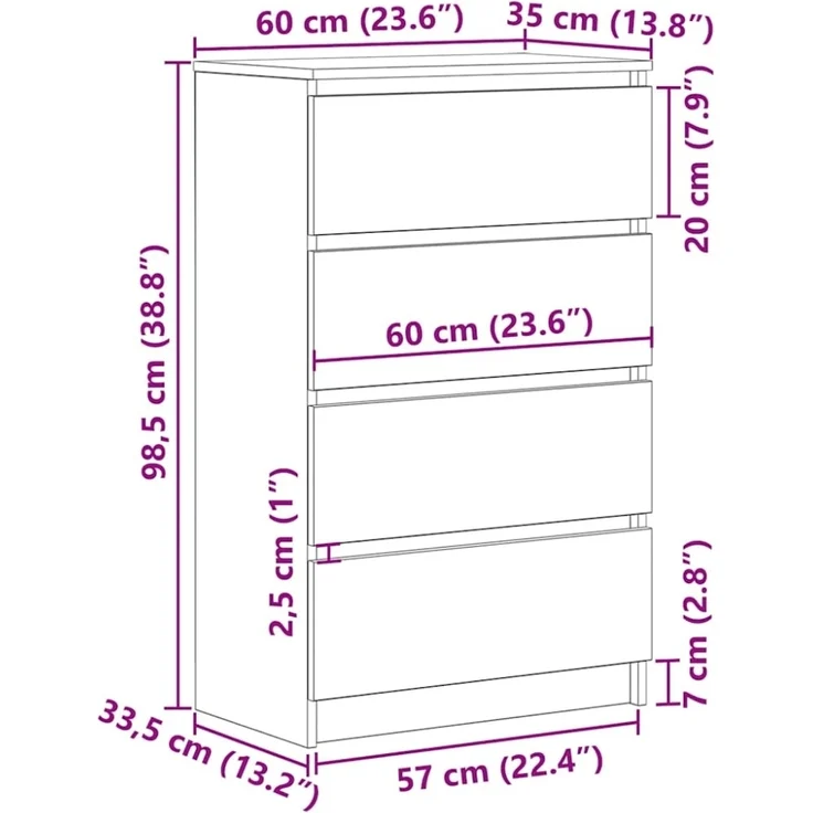 vidaXL Sideboard Altholz-Optik 60x35x98,5 cm Holzwerkstoff 861128 – Bild 9