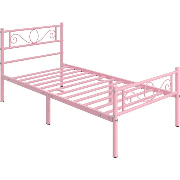 Yaheetech Bettgestell Metallbett mit Kopfteil, Einzelbett/Doppelbett Metallbettrahmen, 90-160 cm (B)