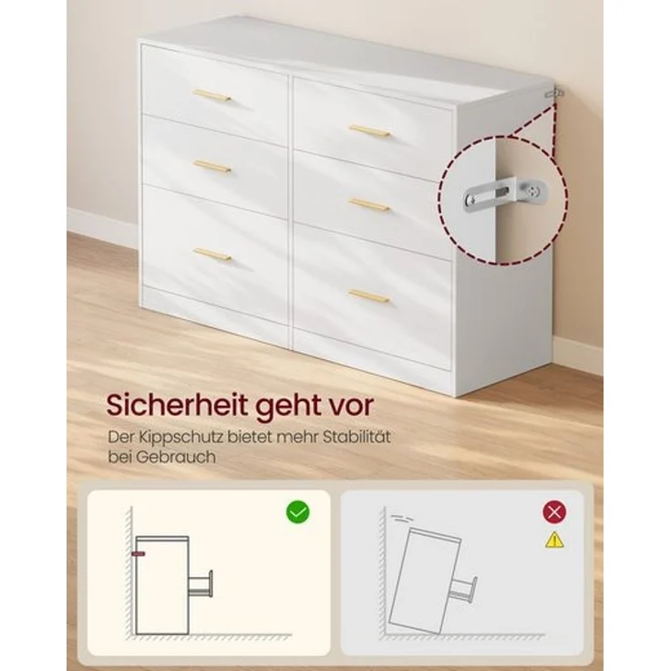 VASAGLE Kommode mit 6 Schubladen, Aufbewahrungsschrank, für Schlafzimmer, Wohnzimmer, 40 x 119 x 78 cm, weiß – Bild 4