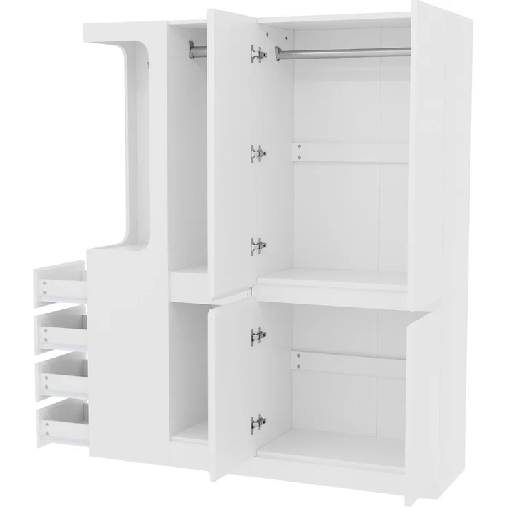 CHICFURN Kleiderschrank aus Holz, Weiß, 140x170x40 cm, mit 4 Schubladen und offenem Hängebereich – Bild 4