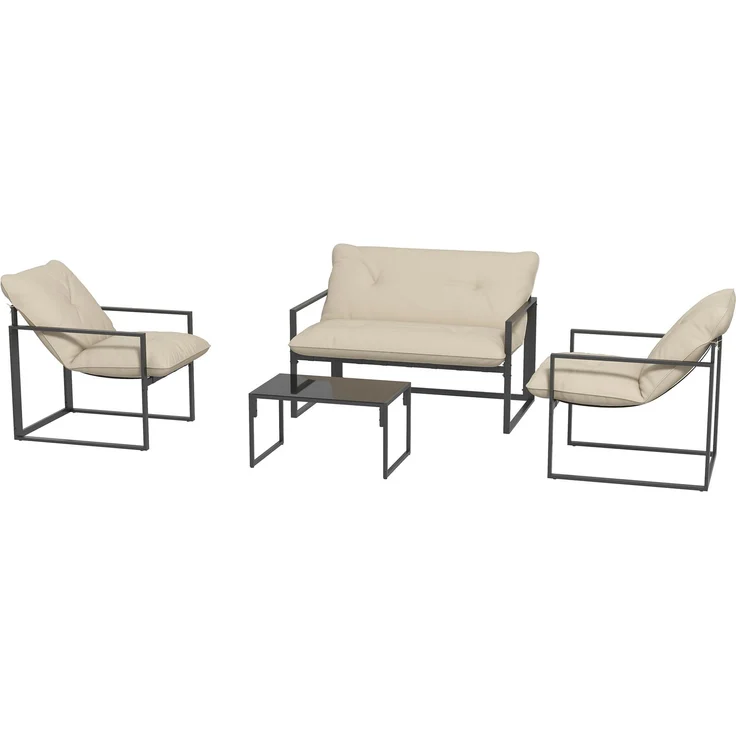 4-teiliges Gartenset mit Sitzbank, 2 Sesseln und Beistelltisch, aus Stahl, Polyester und Baumwolle (PP), beige und grau – Bild 2