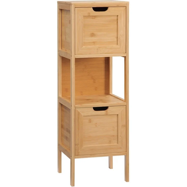 Kleankin Badkommode Aufbewahrungsschrank mit Kippschutz aus Bambus (Badschrank, 1 St, Badezimmerschrank), Naturholz, 30 x 30 x 90 cm – Bild 1