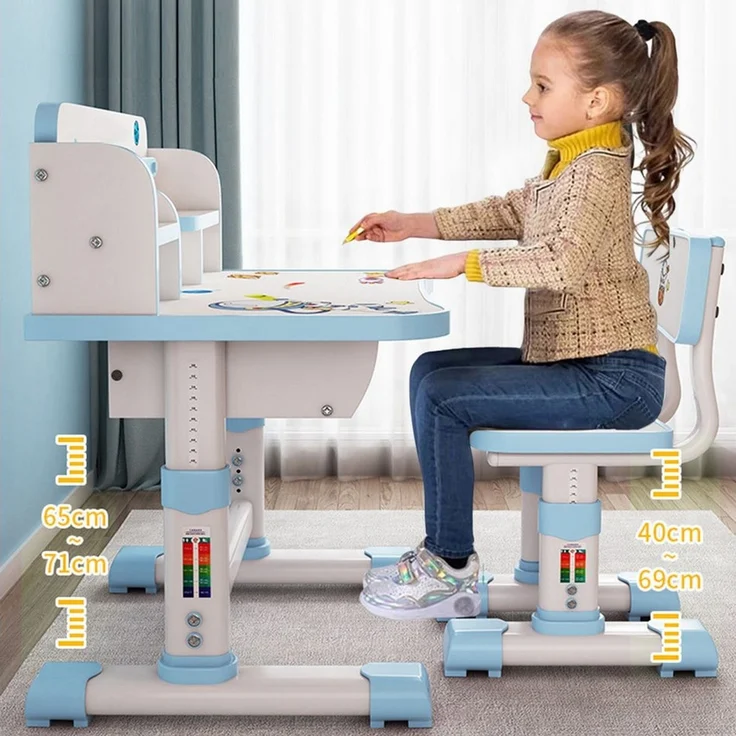 Rutaqian Kinderschreibtisch Kinderschreibtisch mit Stuhl höhenverstellbar, ergonomisches Lernset, Mit Schublade, Bücherfach und verstellbarer Rückenlehne – Bild 3