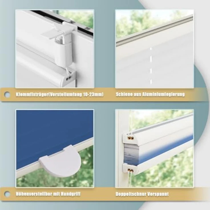 Buseu Plissee mit Farbverlauf 60x130cm (BxH), klemmfix ohne Bohren, blickdicht und lichtdurchlässig, blau-weiß – Bild 5