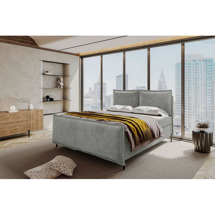 99rooms Vero Plus Boxspringbett 200x200 cm Cordstoff POSO Hellgrau