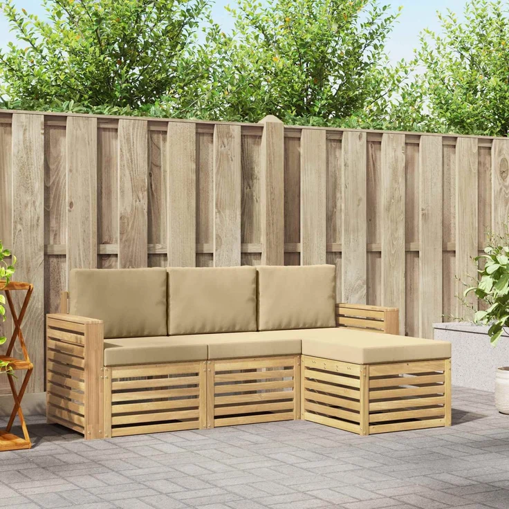 vidaXL Outdoor-Sofagarnitur 4 stk. 4-Sitzer Weiß und Beige Polyester 3391643 – Bild 1