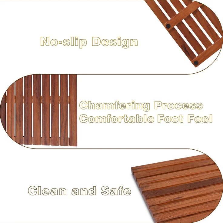 Teakholz, Teakholz Badematte, hölzerne Duschmatte, Badewannenmatte, rutschfeste Gummifüße, rollbar, innen, Badezimmer, Dusche, Spa, Sauna, 80x48cm--Teak--80x48.5x3cm--YOUDENOVA – Bild 6