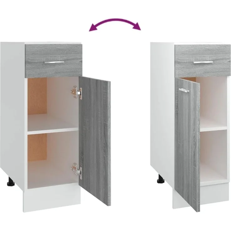 vidaXL Unterschrank, Küchenschrank mit Schublade 2 Fächern, Geschirrschrank für Küche, Küchenunterschrank Schrank Küchenmöbel, Grau Sonoma – Bild 9
