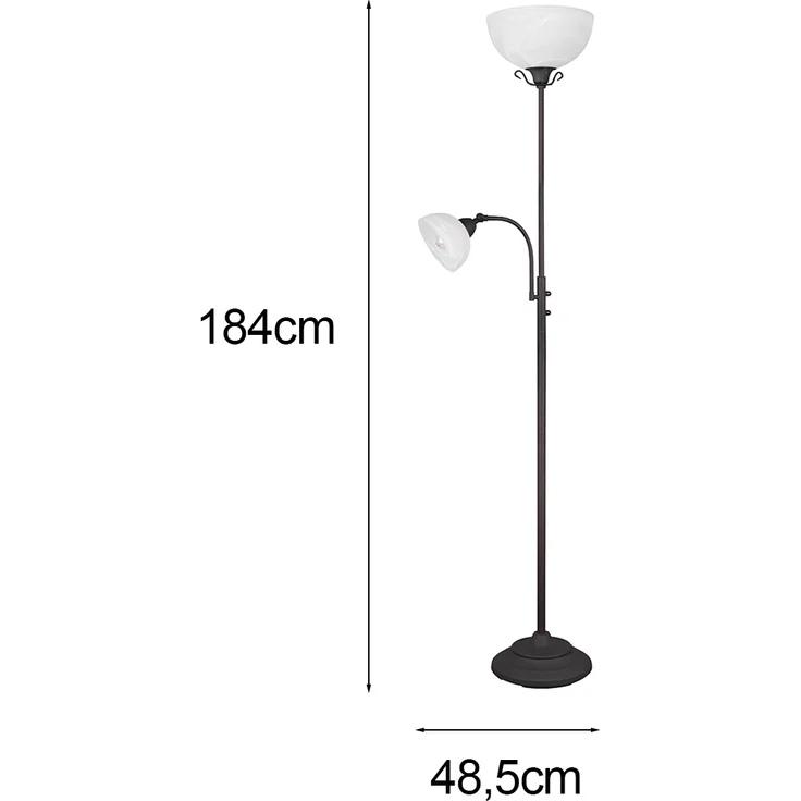 'Country' Großer Deckenfluter im Landhausstil mit Leselampe, Metall rost / weiß, Höhe: 184cm – Bild 4