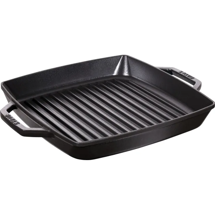 STAUB Gusseisen Grillpfanne mit zwei Griffen, Induktionsgeeignet, Quadratisch, Schwarz, 28 cm