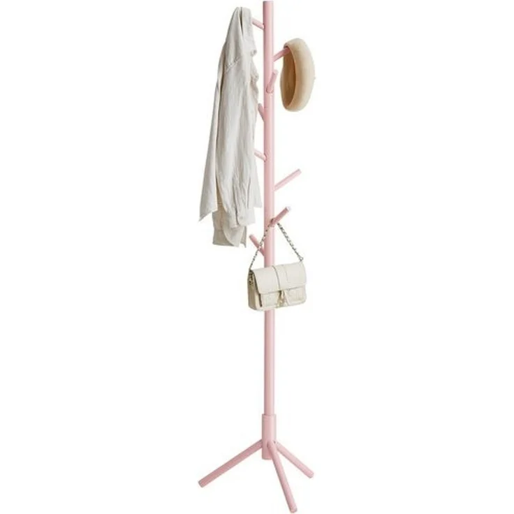 VASAGLE Garderobenständer, Kleiderständer aus Massivholz, Garderobe in Baumform, 8 Haken, 3 verstellbare Höhen, für Kleidung Hut Tasche, Wohnzimmer Schlafzimmer Büro, pastellrosa – Bild 1