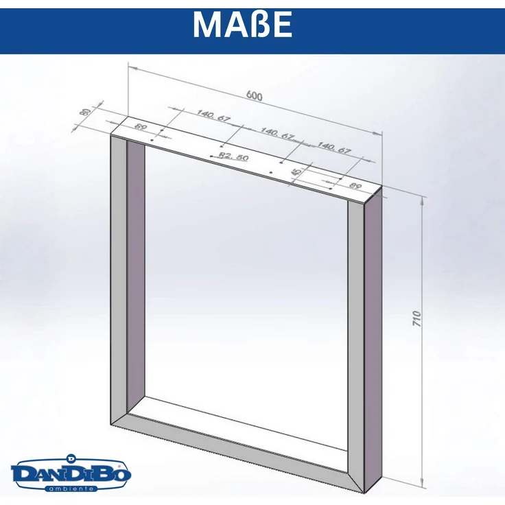 DanDiBo 2x Tischbeine Metall Schwarz 72 x 62 cm Tischgestell Höhenverstellbar 96662 Tischfüße Möbelfüße Tischkufen Esstisch Beine – Bild 3