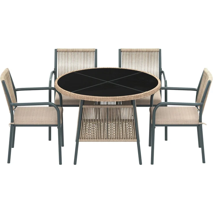 Gartenlounge-Set mit rundem Glastisch und 4 Stühlen, 5-teilig, Loungeset, Essgruppe für Garten – Bild 7
