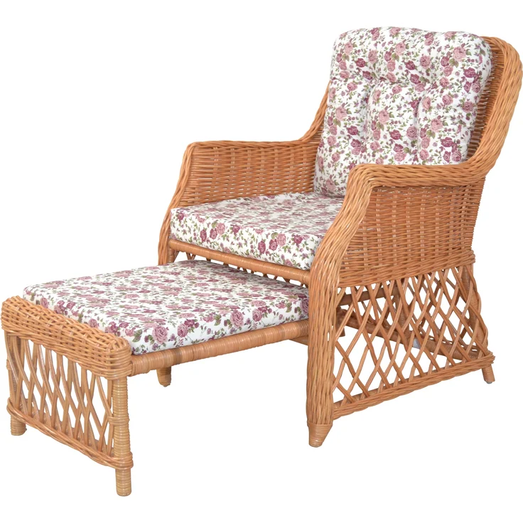Rattansessel, Relaxsessel mit ausziehbarem Fußteil, handgeflochten, honigfarben – Bild 2