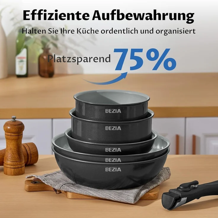 Pfannenset abnehmbaren Griffen Keramikbeschichtung Induktion 13-tlg – Bild 7