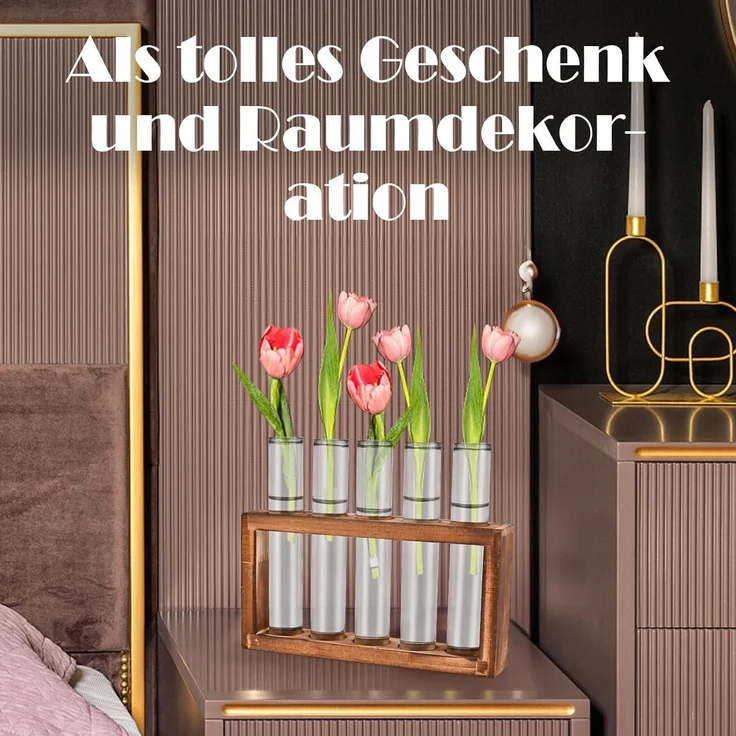 Cieex Reagenzgläser Blumenvase Set mit Holzständer - Moderne Vasen Deko für – Bild 6