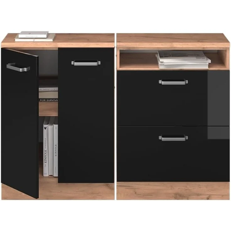 Küchenschrank für Dachschrägen R-Line Schwarz Hochglanz 120 cm 2er Set Schrankkorpuss 60 cm Tiefe Vicco – Bild 5