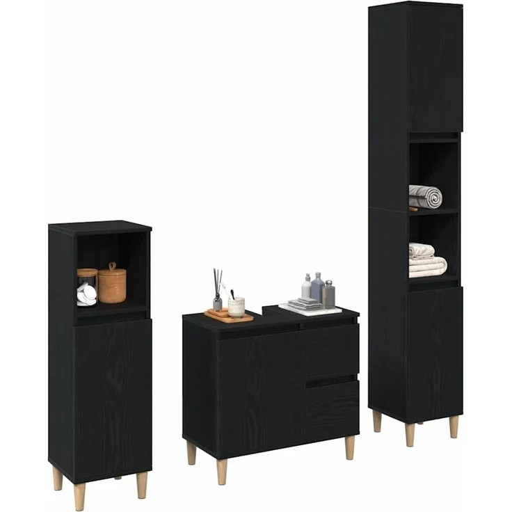 vidaXL Badezimmermöbel-Set Wandmontiert 3 pcs Schwarz Eichen-Optik 3333086 – Bild 2