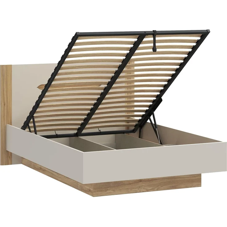 Forte EDWAL Bett Liegefläche 140 cm, modernes Bettgestell mit Stauraum unter dem Lattenrost, Holzwerkstoff, Kaschmir |Beige Holzdekor, 156,2 cm breit x 105,7 cm hoch x 206,6 cm tief – Bild 8