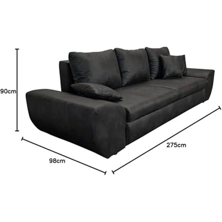 Big-Sofa mit Schlaffunktion und Bettkasten XXL Couch im Vintage Look in Schwarz – Bild 3