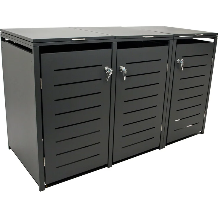 DEGAMO KÖLN Mülltonnenbox 3-er, Stahl verzinkt, anthrazit, 200x80x116cm für 3x Tonnen bis 240 Liter – Bild 1