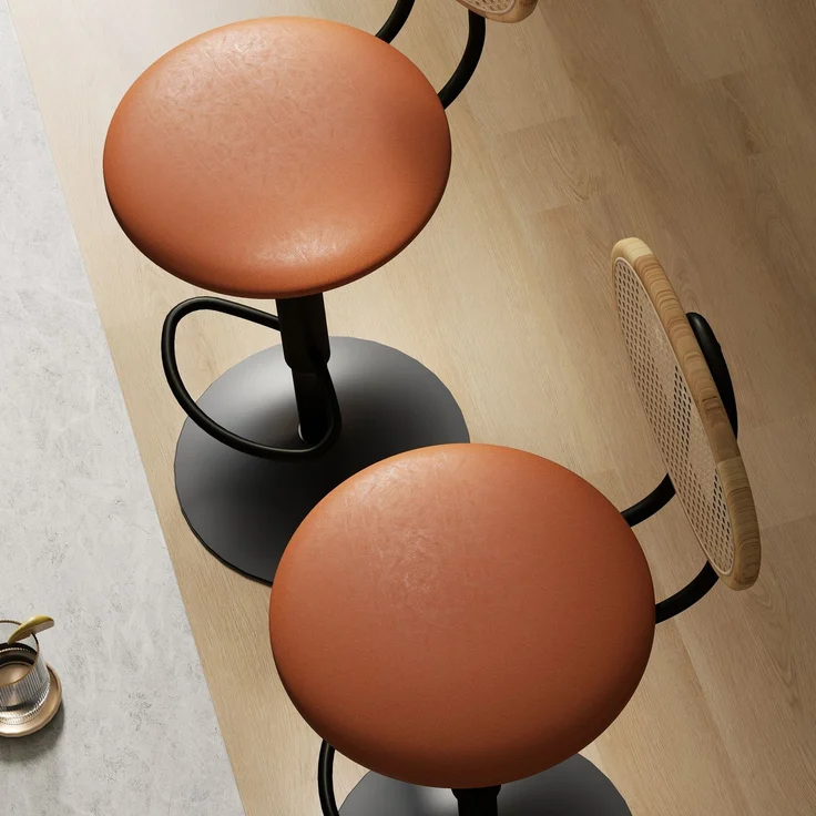 2er-Set Barhocker, höhenverstellbare Barstühle mit Rattan-Rückenlehne und Fußstütze, braun – Bild 10