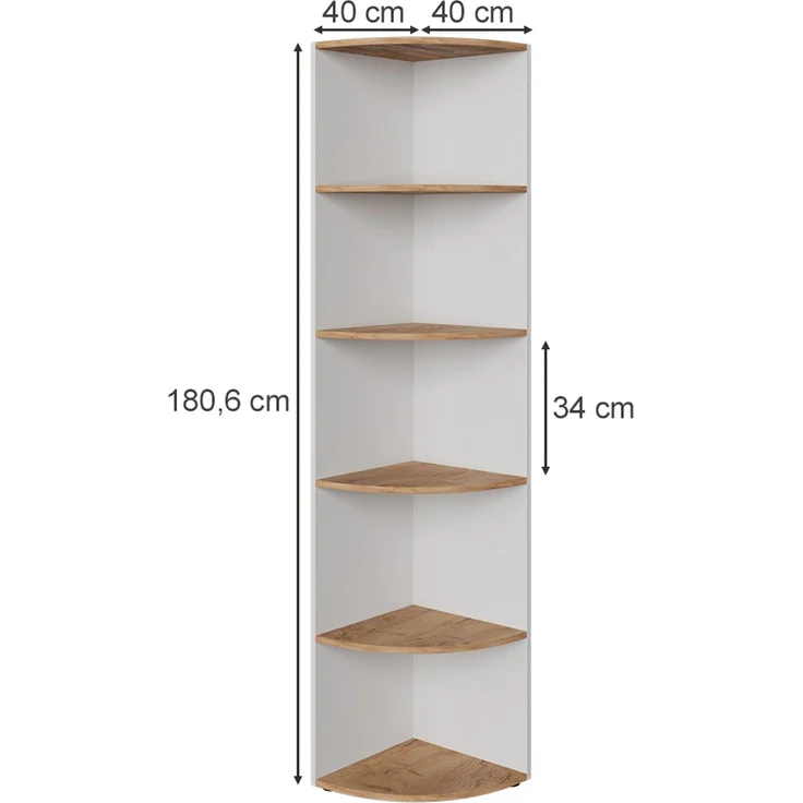 Eckregal Ecki Weiß/Goldkraft Eiche 40 x 180 cm Vicco – Bild 3