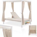 Juskys Doppel Loungebett Kreta - Gartenliege für 2 Personen - Dach & Rückenlehne verstellbar - Sonnenliege für Terrasse, Garten & Balkon - Liege Weiß