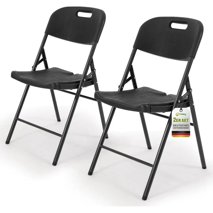 Sekey Klappstuhl 2er Set, Klappstühle aus Kunststoff und Metall, Campingstuhl Gartenstuhl Klappbar bis 150KG, Schwarz Holzoptik – Bild 1