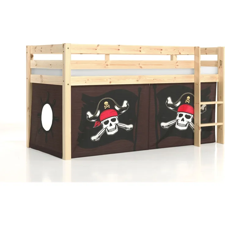 Kinderbett Karolina 210x114x106 Massivholz Natur Textilset Caribian