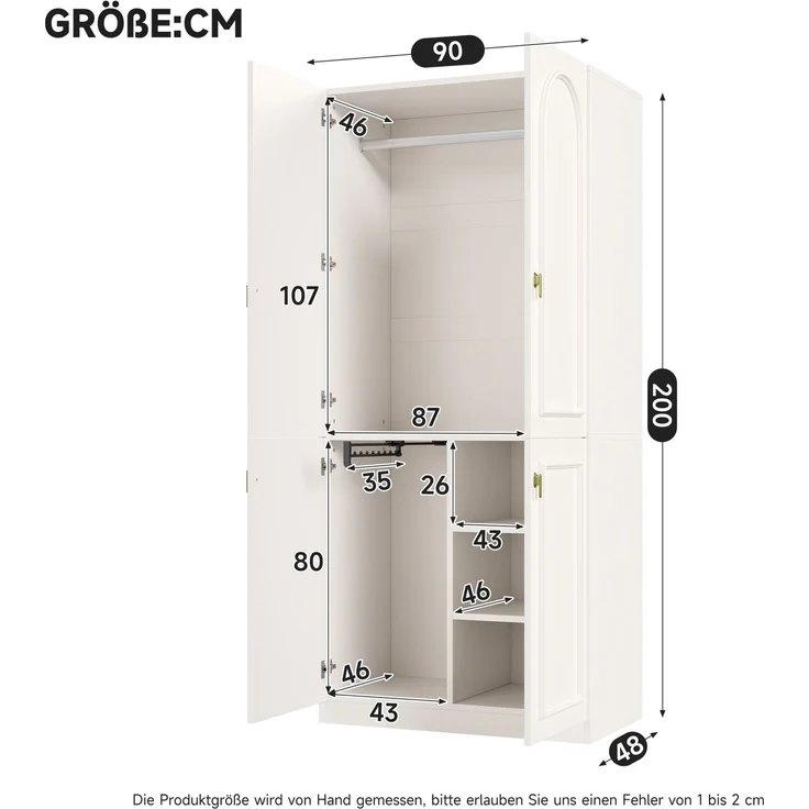 Kleiderschrank mit Kleiderstange und ausziehbarem Hosenhalter, 90x48x200 cm, Weiß – Bild 5