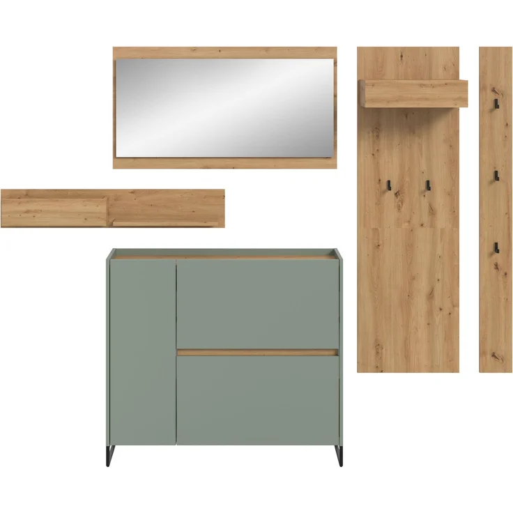 Garderobenkombination B/H/T: 192x236x32 cm in Salbei Nachbildung und Artisan Oak Nachbildung – Bild 2