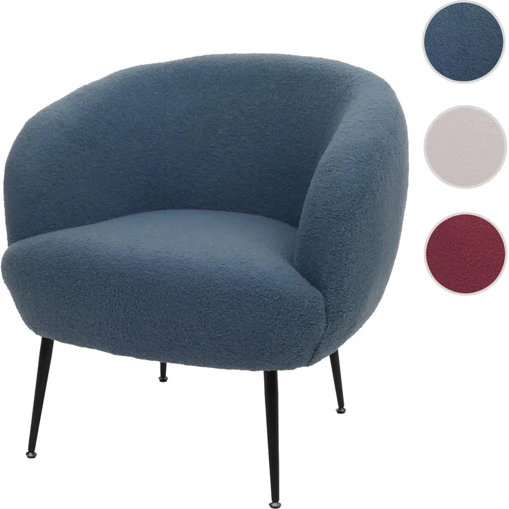 Lounge-Sessel HWC-O37, Cocktail-/Clubsessel Polstersessel Sessel, Stoff/Textil Bouclé (330g/m²) Metall MVG ~ blau – Bild 10