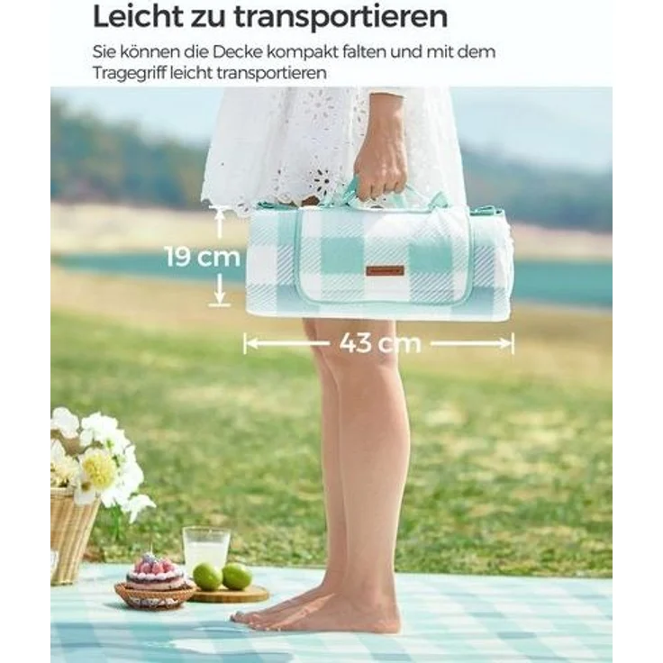 Songmics Picknickdecke, wasserdicht, maschinenwaschbar & faltbar, Polyester grün / weiß, 200 x 200 cm – Bild 3