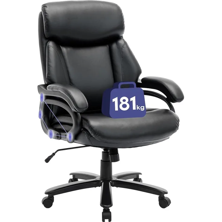 COLAMY XXL Chefsessel[181kgs] - Hochlehner Bürostuhl Leder mit verstellbaren Armlehnen - Extra breiter Sitz (59cm) für Homeoffice und Büro, Schwarz
