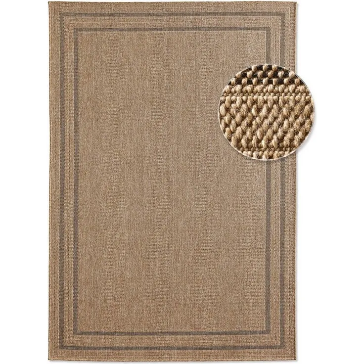 TaraCarpet Teppich Outdoor & Indoor Teppich wetterfest Borneo Sisal-Jute-Optik naturfarbe, rechteckig, Höhe: 10 mm, Kurzflor Bordüre S In & Outdoor Balkon Terrasse Wohnzimmer 67x180