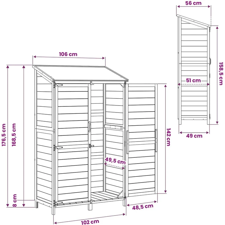vidaXL Gartenschuppen Natur 106,5 x 56 x 176 cm Massivholz aus Fichte 42033448 – Bild 10